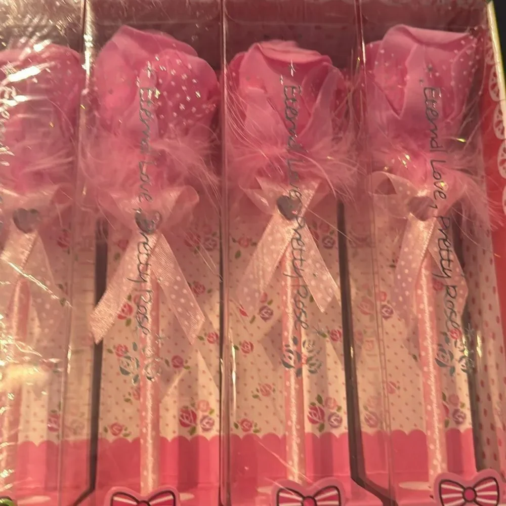 Novelty Pink Rose Birthday Valentines Gift Pens 12 Pack (Individually Boxed) NEW